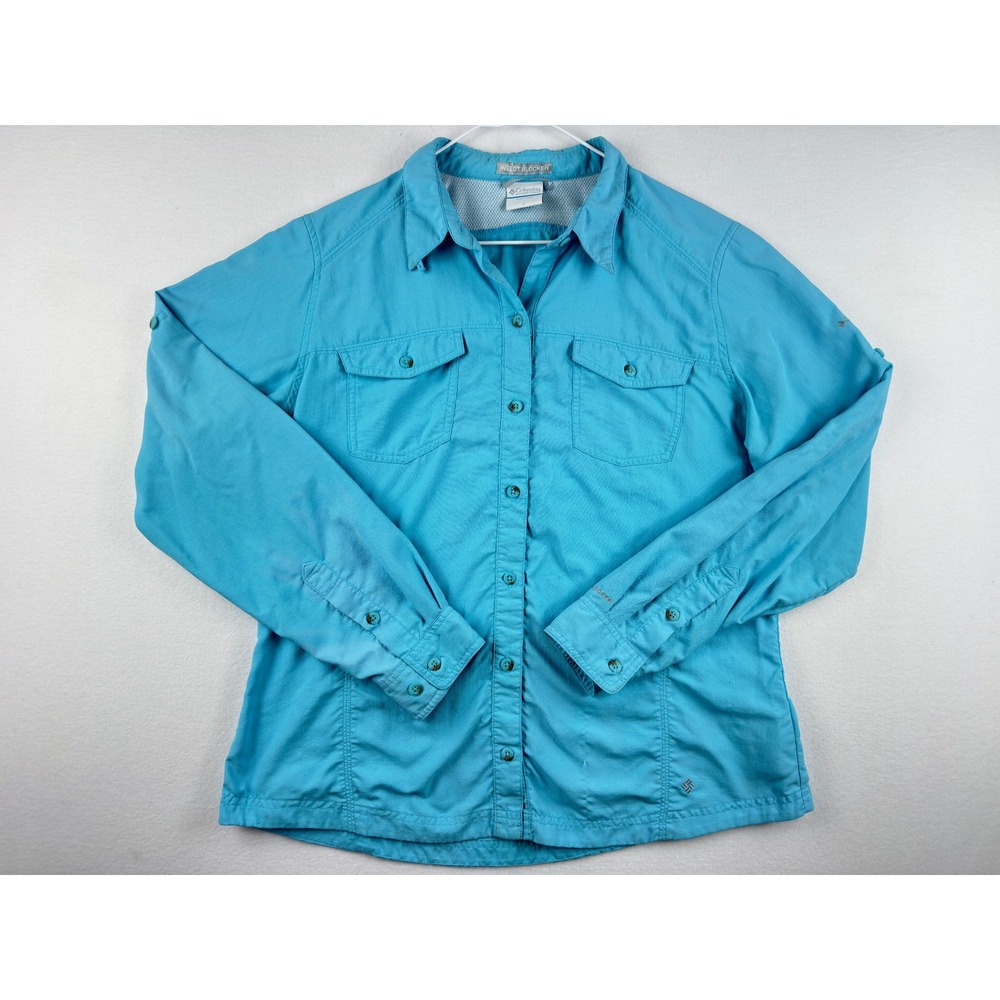 Columbia‎ Insect Blocker Shirt Womens Large Blue Nylon Hiking Long Sleeve